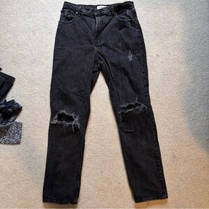 Abercrombie & Fitch Black Straight Leg Jeans with Distressed Details